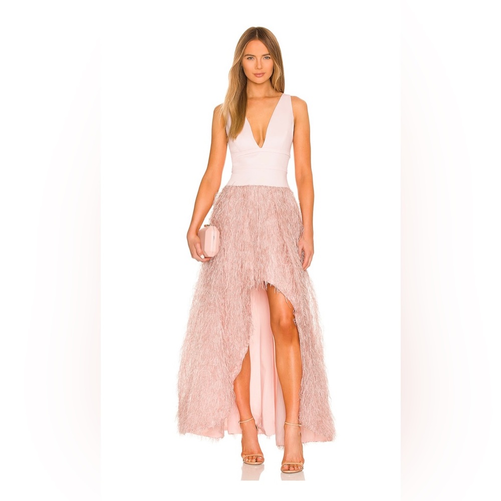 BCBG MAXAZRIA FEATHERED EVENING DRESS